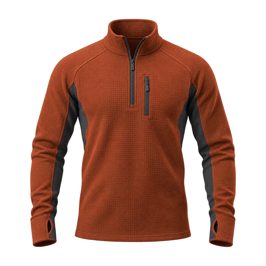 Orange quarter-zip fleece midlayer